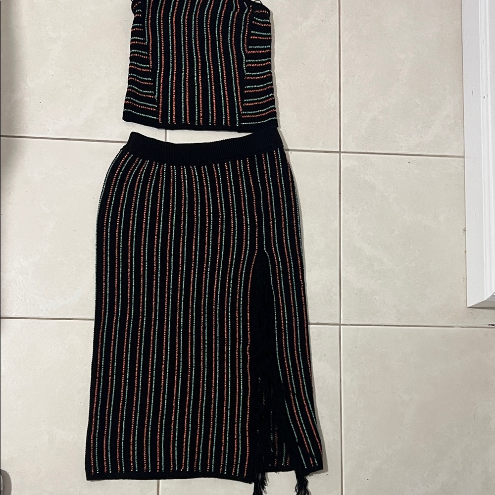 Striped Black Skirt and Top set